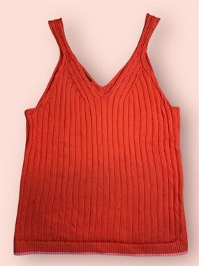 Talbots Bright Orange Ribbed V-Neck Tank